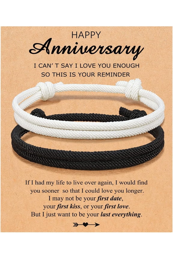 Adjustable Rope Couples Bracelets for Men, Boyfriend, Girlfriend, Soulmate, Husband, Wife - Anniversary Valentines Day Birthday Christmas Gift for Him and Her