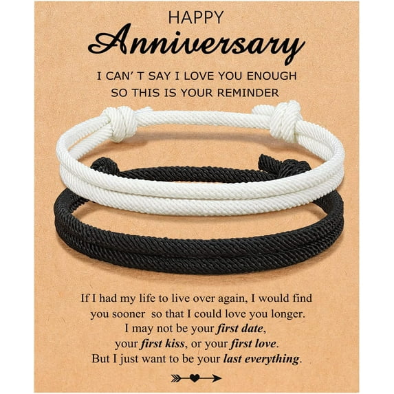 Adjustable Rope Couples Bracelets for Men, Boyfriend, Girlfriend, Soulmate, Husband, Wife - Anniversary Valentines Day Birthday Christmas Gift for Him and Her