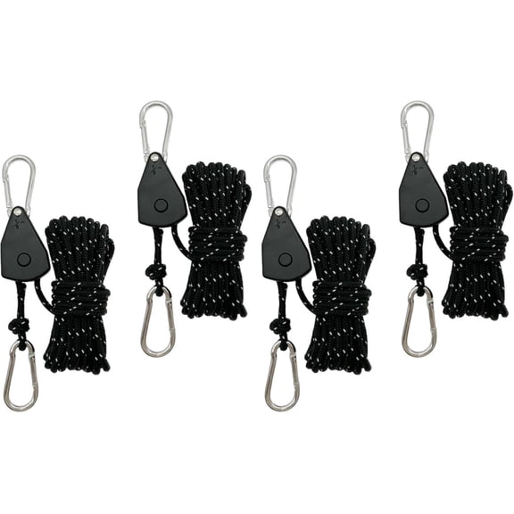 Adjustable Rope Tie Down with Ratchet for Kayak, Canoe, Cargo, and Outdoor Use Black