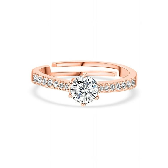 Adjustable Rose Gold Plated Engagement Ring Round Cut Moissanite Ring Zircon Accented Anniversary Gift Ring For Women