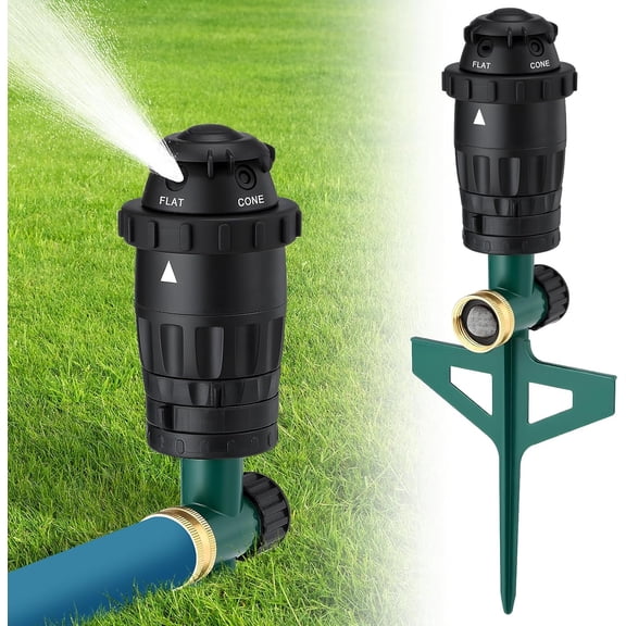 Adjustable Rotary Lawn Sprinkler with Aluminum Spike 5 Spray Patterns, Black, 12.6 x 4.92 x 2.64 Inches