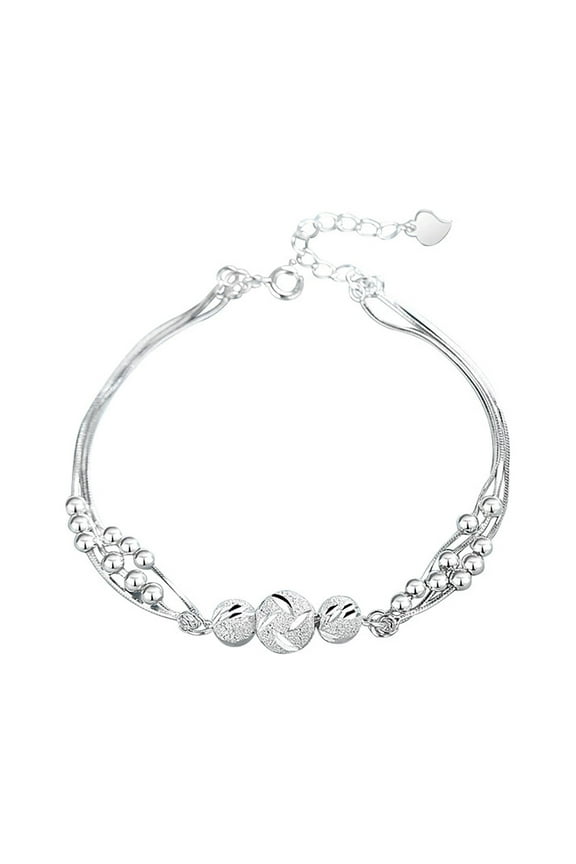 Adjustable Rotatable Bracelet Spinner Silver Plated Beads Single Coil Spiral Bracelet Lucky Jewelry for Women, Elegant Daily Wear, Valentine's Day Gift