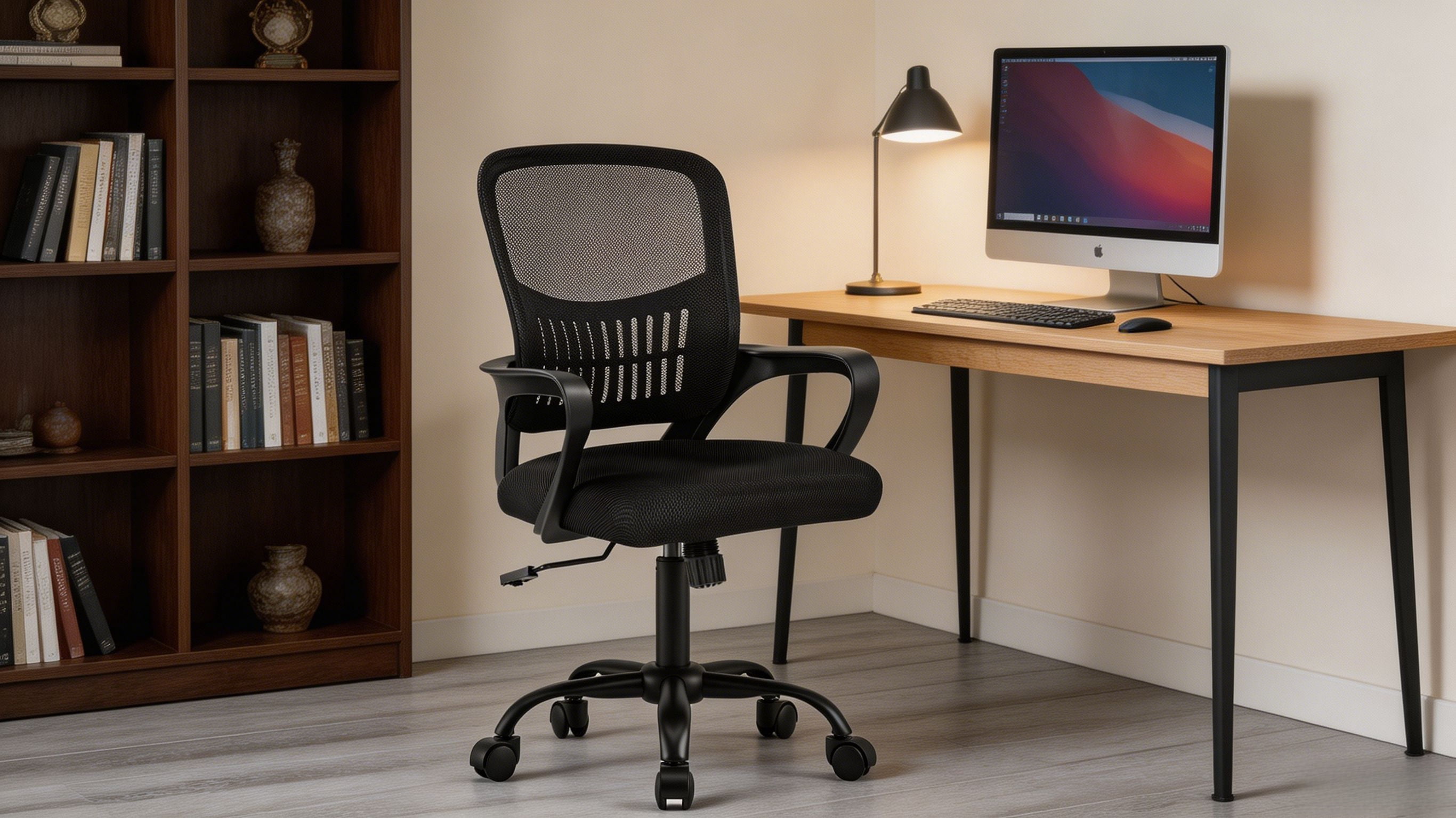 Adjustable Rotating Computer Chair with Lumbar Support and Armrests