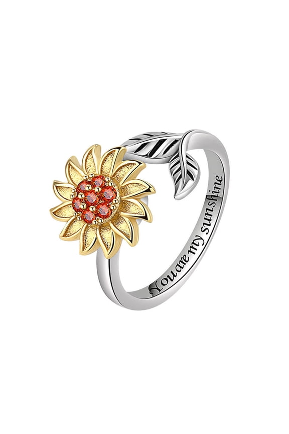 Adjustable Rotating Sunflower Rings Copper Electroplated Thai Silver Gold Plated Fashion Jewellery Gift For Her
