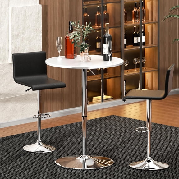 Adjustable Round Bar Table 27.5-36 Inch Height with 23.5 Inch Top for Kitchen  Bistro White