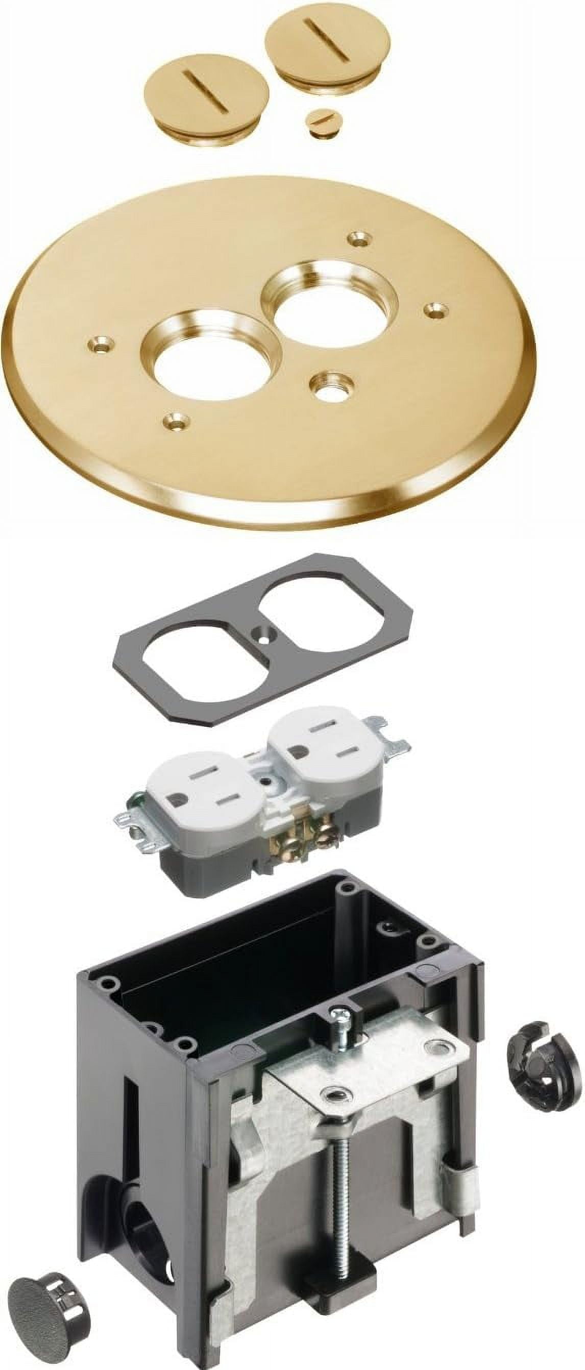 Adjustable Round Floor Outlet Electrical Box Kit With Brass Metal Cover