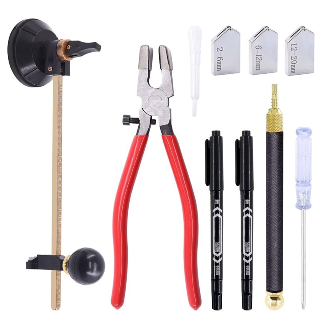 Adjustable Round Glass Cutter with Round Knob Handle and Suction Cup with Glass Pliers Glass Cutter for Cutting Glass