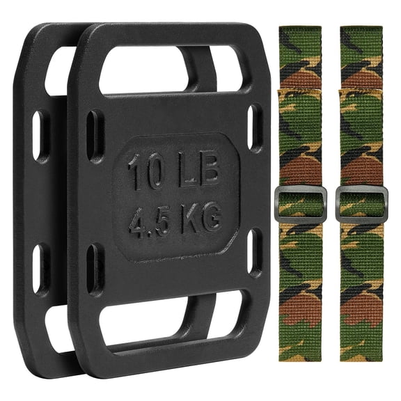 Cast Iron Ruck Weights 10LB Pair Adjustable Plate with Straps for Rucking Swings Squats Strength Training Weightlifting Fitness Workout