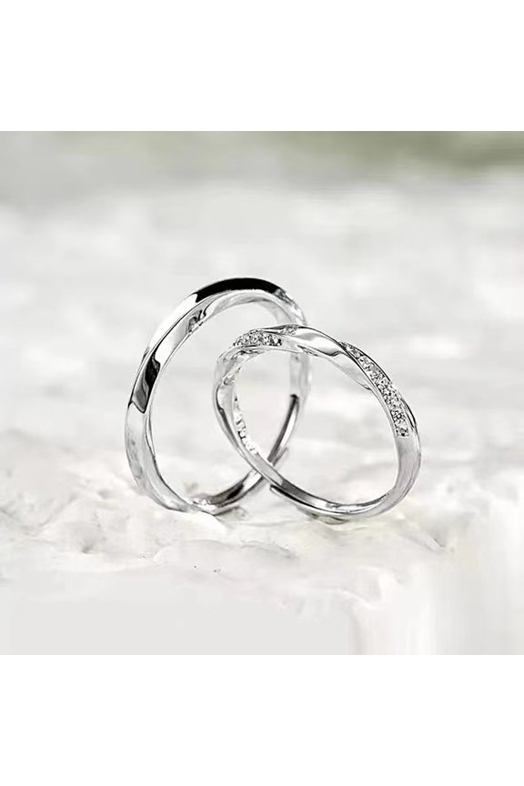 Adjustable S925 Silver Mobius Twist Couple Matching Rings Set