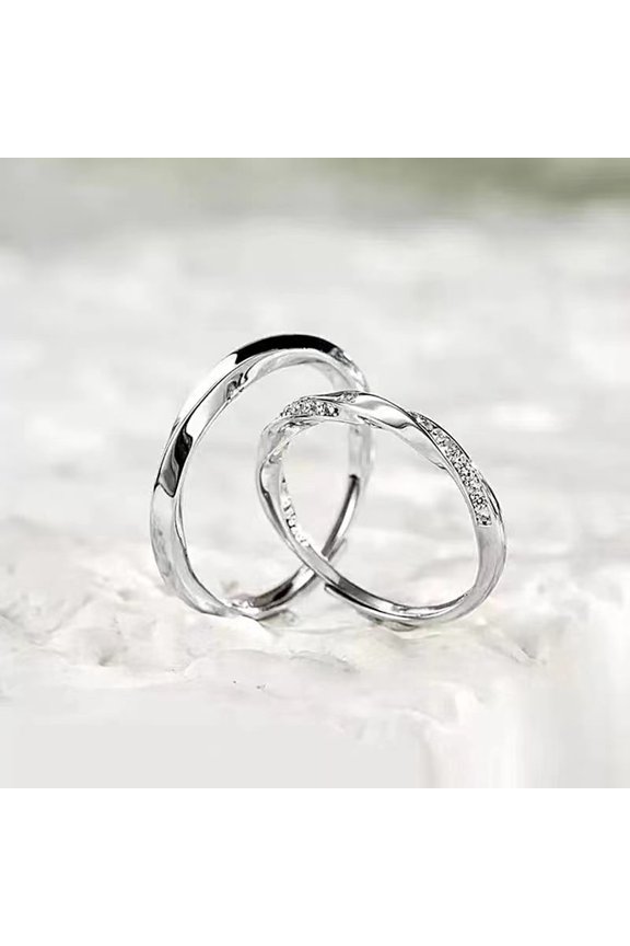 Adjustable S925 Silver Mobius Twist Couple Matching Rings Set