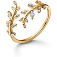 thumbnail image 1 of Adjustable S925 Sterling Silver Ring for Women,Branch Leaves Band Stacking Finger Ring,Paved Cubic Zirconia Stone Stackable Open Ring, 1 of 8