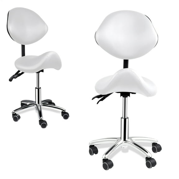 Adjustable Saddle Chair with Wheels, Ergonomic Rolling Stool with Back Support, Professional Salon Chair for Hair Stylist and Massage(White)