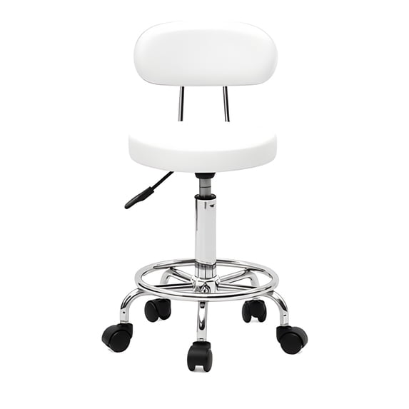 Adjustable Salon Stool with Backrest, PU Leather Sponge Iron Plating Chrome 360° Swivel Stool, Anti-slip Anti-rust Portable Stool for Salon Home Office