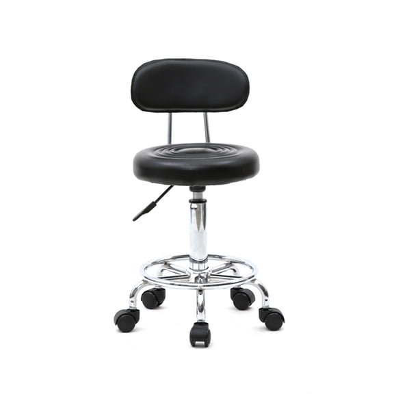 Adjustable Salon Stool with Backrest, PU Leather Sponge Iron Plating Chrome 360°Swivel Stool, Anti-slip Anti-rust Portable Stool for Salon Home Office