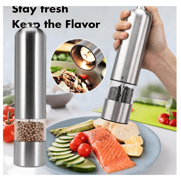 Adjustable Salt and Pepper Grinder- Kitchen Spice Mill (Silver)