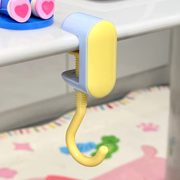Adjustable Schoolbag Hook, No-Drill Desk Side Bag Hanger with Yellow Color, for Students, Classroom Desks, Home Study Tables