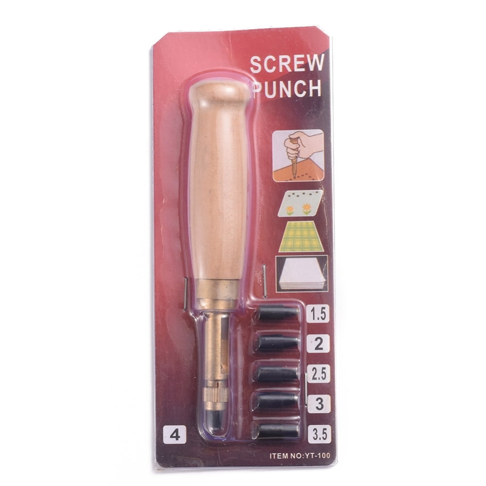 Utoolmart Adjustable Hole Punch Tool - 6 Size Leather & Bookbinding Punch With Wooden Handle