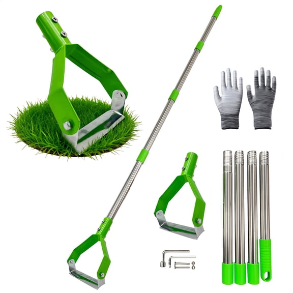 Adjustable Scuffle Hoe with Long Handle, Heavy Duty Loop Stirrup Garden Hoe for Weeding, Soil Loosening & Vegetable Planting (Green)