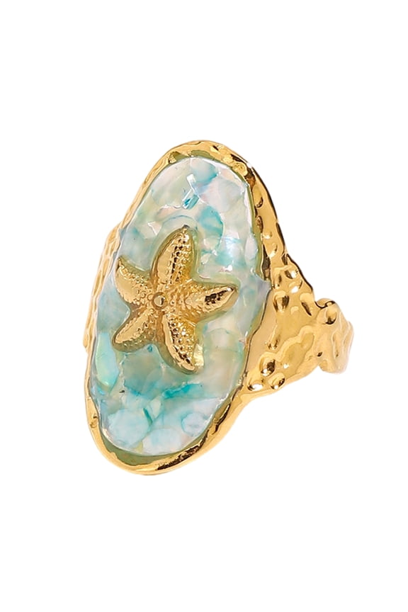 Adjustable Sea Star Shaped Rings Stainless Steel Finger Jewelry For Women Vacation Styles Jewelry Smooth Brims