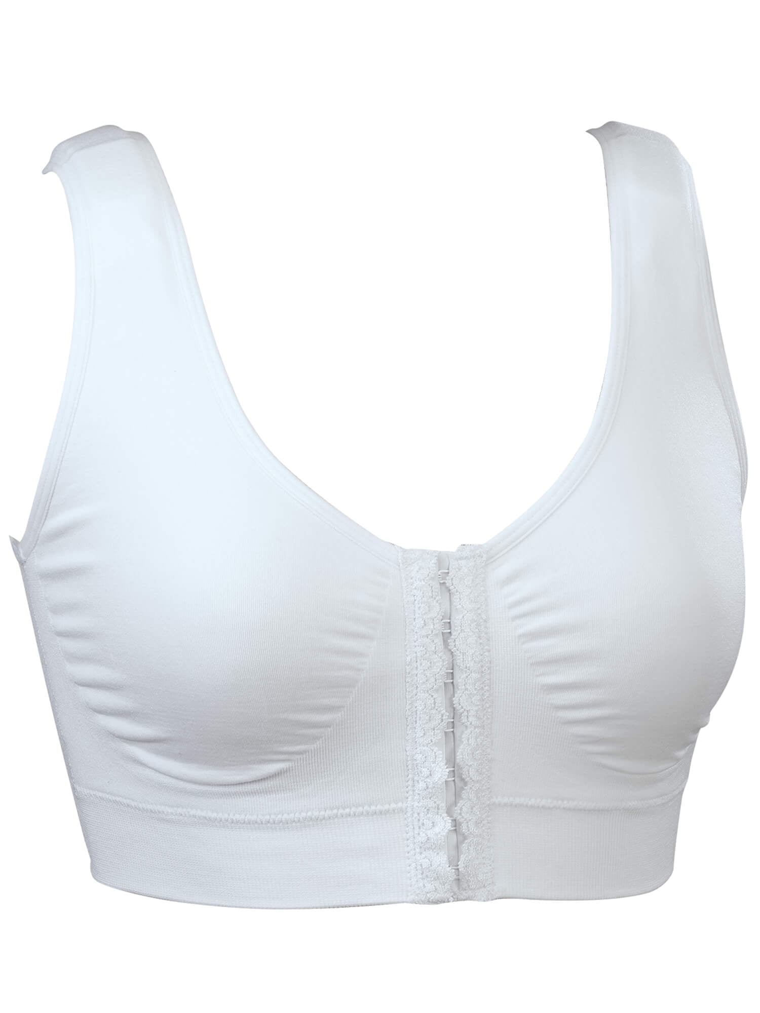 Adjustable Seamless Front Hook Comfort Bra, Front Hook Closure, Wide Comfort Straps - Large, White
