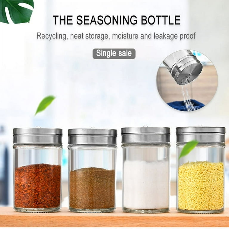 Adjustable Seasoning Shaker Glass Spice Jars 100ml Stainless Steel Lid Salt  Pepper Shaker Dispenser Refillable New