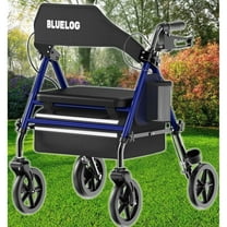 Bluelog Rolling Walker, Adjustable Seat & Handle Heights, Extra-Wide Memory Foam Seat 4-Wheel Rollator with 350 lb Limit