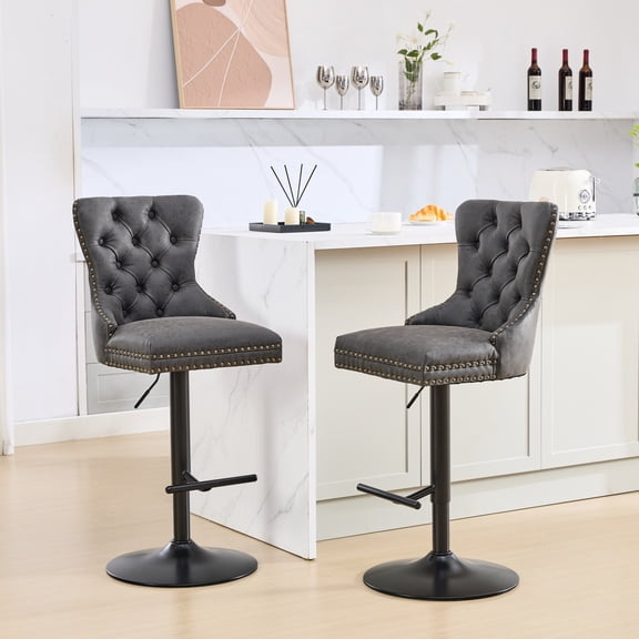 Adjustable Height for Customization / In Home Pub Setup / Comfortable Tufted Black Bar Stools