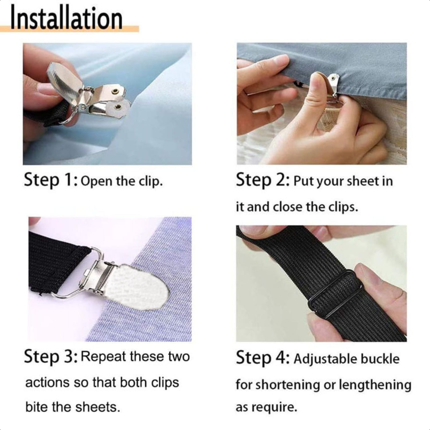 Adjustable Secure Fit Set of 4 Elastic Bed Sheet Fasteners and Sofa