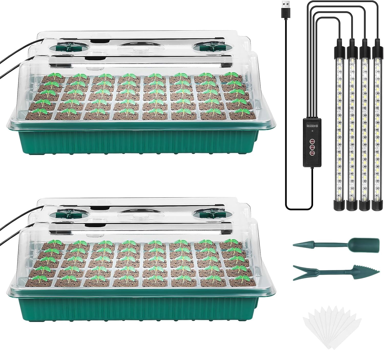 Adjustable Seed Starter Tray with Heated Germination Kit, Temperature Display, Humidity Dome, and Grow Light for Seedling Growth