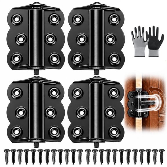 Adjustable Self-Closing Spring Door Hinges for Screen Entryways Hardware, Stainless Steel Spring Butterfly Hinges, Self Closing Door Hinges with Included Screws(4Pcs/Black)
