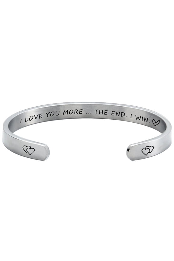 Adjustable Semi-Open Quote Bangle for Men Women - Stainless Steel Engraved , Valentine's Day Christmas Birthday Gift for Couple Friend Daughter Son Family