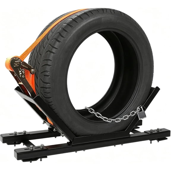 Adjustable Semi Truck Spare Tire Rack, Heavy Duty Steel Tire Carrier Mount with Ratchet Strap, Chain & Lock, Fits Many Semi Trucks & Trailers