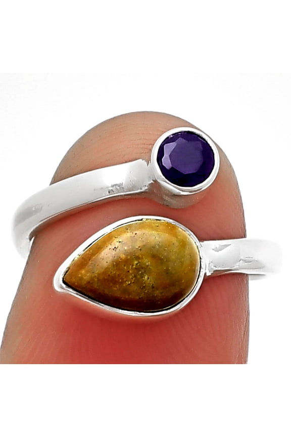 Adjustable - Serpentine & Amethyst 925 Sterling Silver Ring s.6 Jewelry R-1205 SDR209718