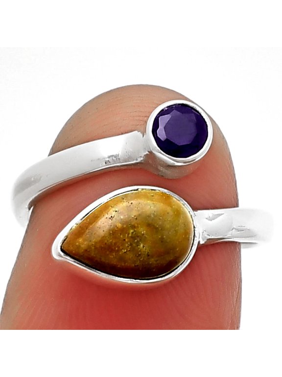Adjustable - Serpentine & Amethyst 925 Sterling Silver Ring s.6 Jewelry R-1205 SDR209718