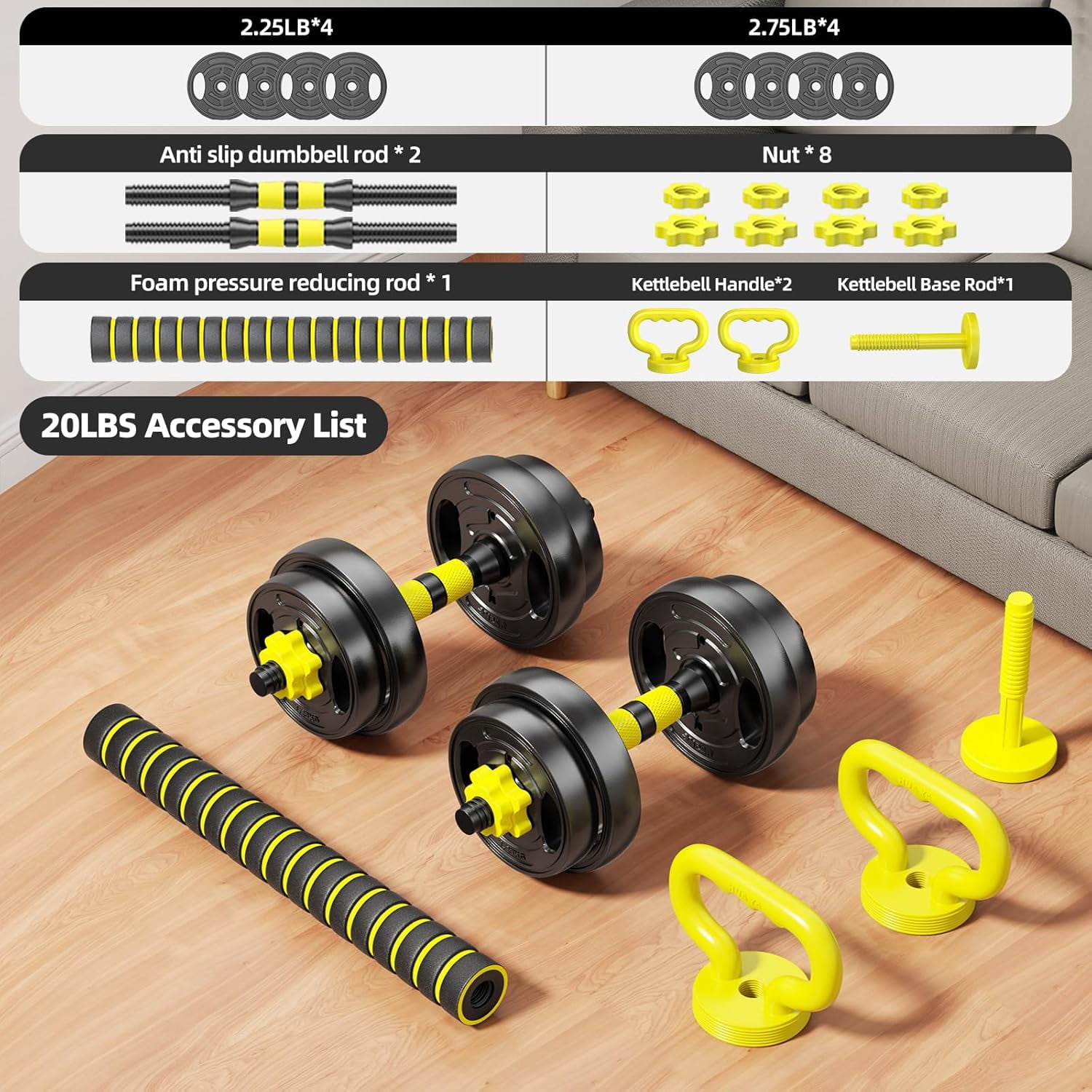 Adjustable  Set 10-90lbs 4-in-1  Weights Barbell Kettlebell Push  Stand for Home Gym Fitness