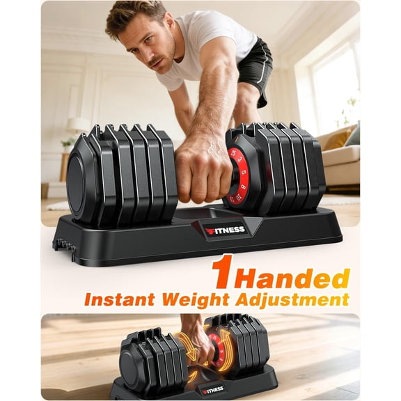 Adjustable  Set of 2, 25/55/80/90LB  Set- 1-Hand Fast Adjustment with Anti-Slip Handle, Compact  Weights Dumbbells Set for Men/Women Home Gym Strength Training Equipment