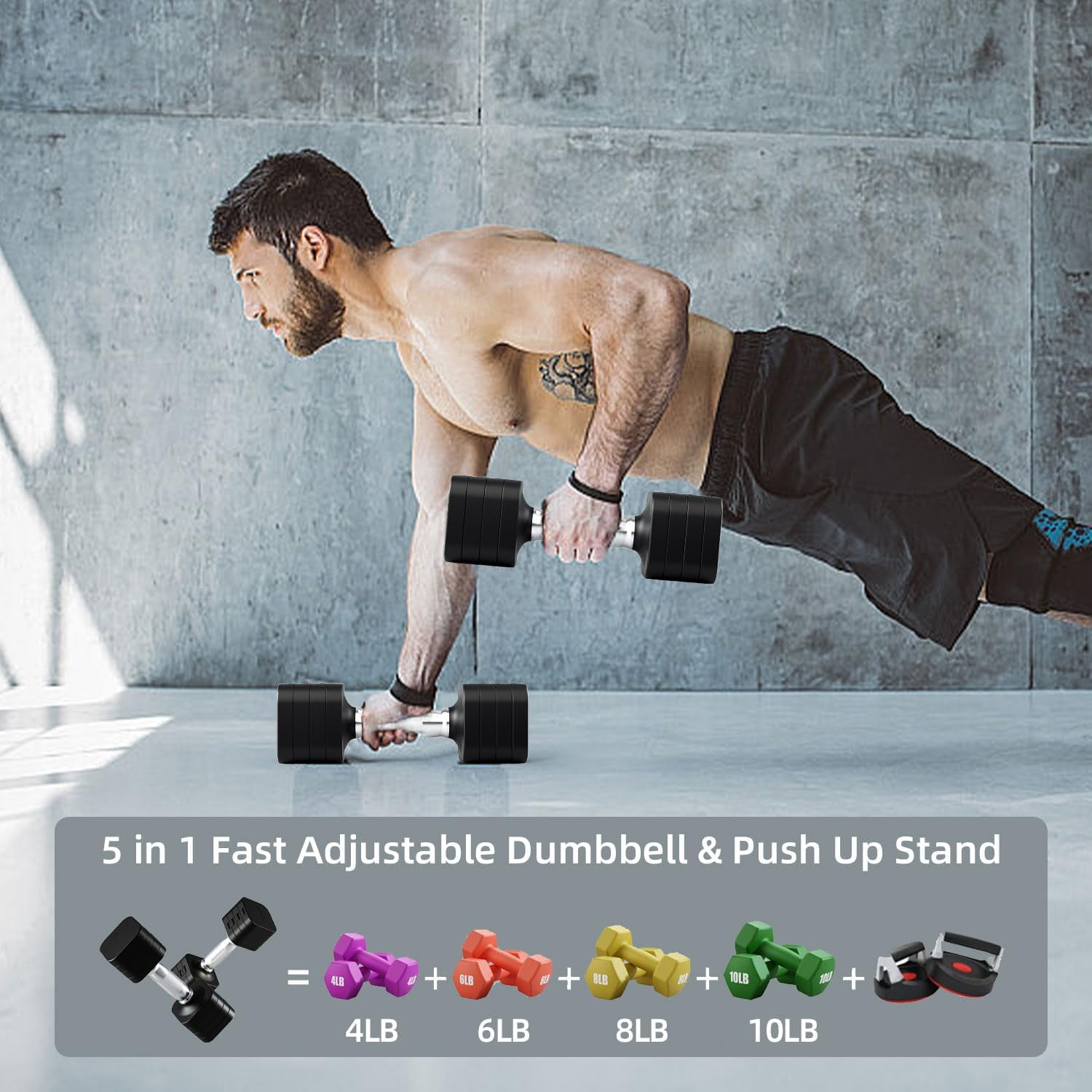 Adjustable  Set 20LB - 5-in-1  Weights for Home Gym Strength Training