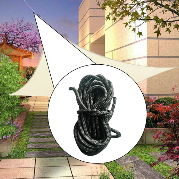 Adjustable Shade Sail Rope, 5m/16.4ft Heavy-Duty Cloth Tie-Down for Garden/Patio Shade Net Installation – Weather-Resistant UV Protection Binding Cord (Black)