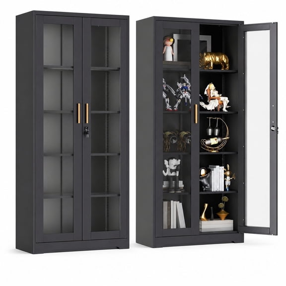 Adjustable Shelves Display Cabinet with Locking Glass Doors, 4-Tier Showcase for Home