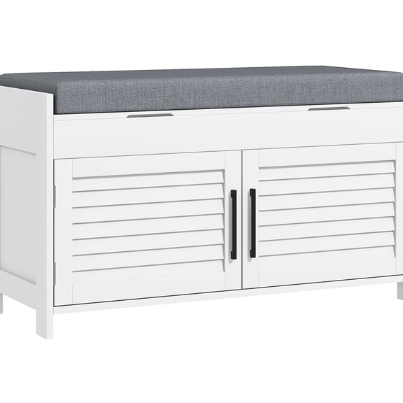 Adjustable Shelves Shoe Bench with Shutter Doors | Suitable for Hallway, Provides Hidden Storage and Comfort