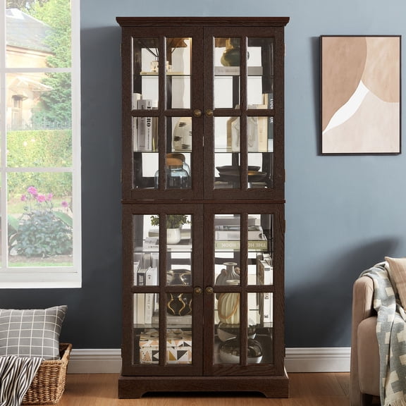 Adjustable Shelves for Custom Storage / Showcase Collectibles in Cherry Glass Cabinet with Lighting