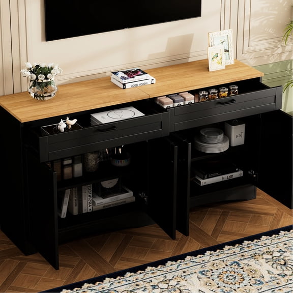 Adjustable Shelves in Cabinets, Two Large Drawers / Convenient Storage for Home Entertainment