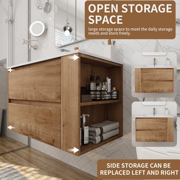Adjustable Shelving & Gel Sink - Wall - mounted Bathroom Vanity for Extra Storage and Modern Aesthetic