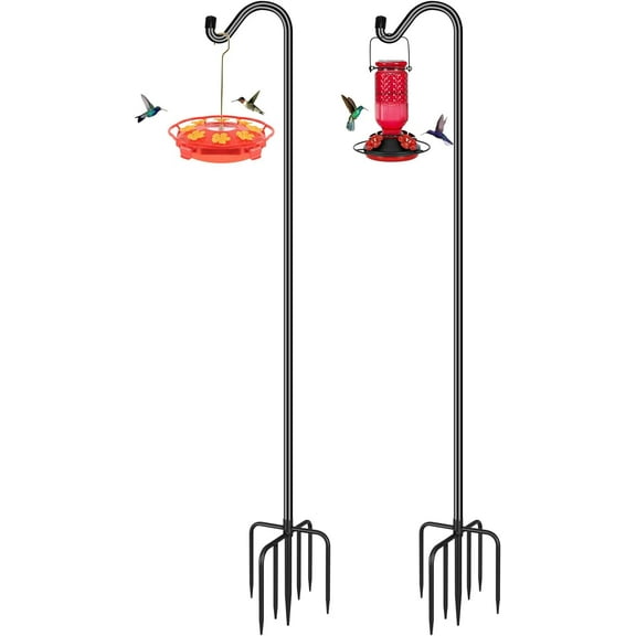 Adjustable Shepherd Hook Bird Eater Rod with 7 Pin Base, Heavy duty Outdoor Garden Rod for Hanging Bird Eaters, Plant Basket, Black (2 Pack)