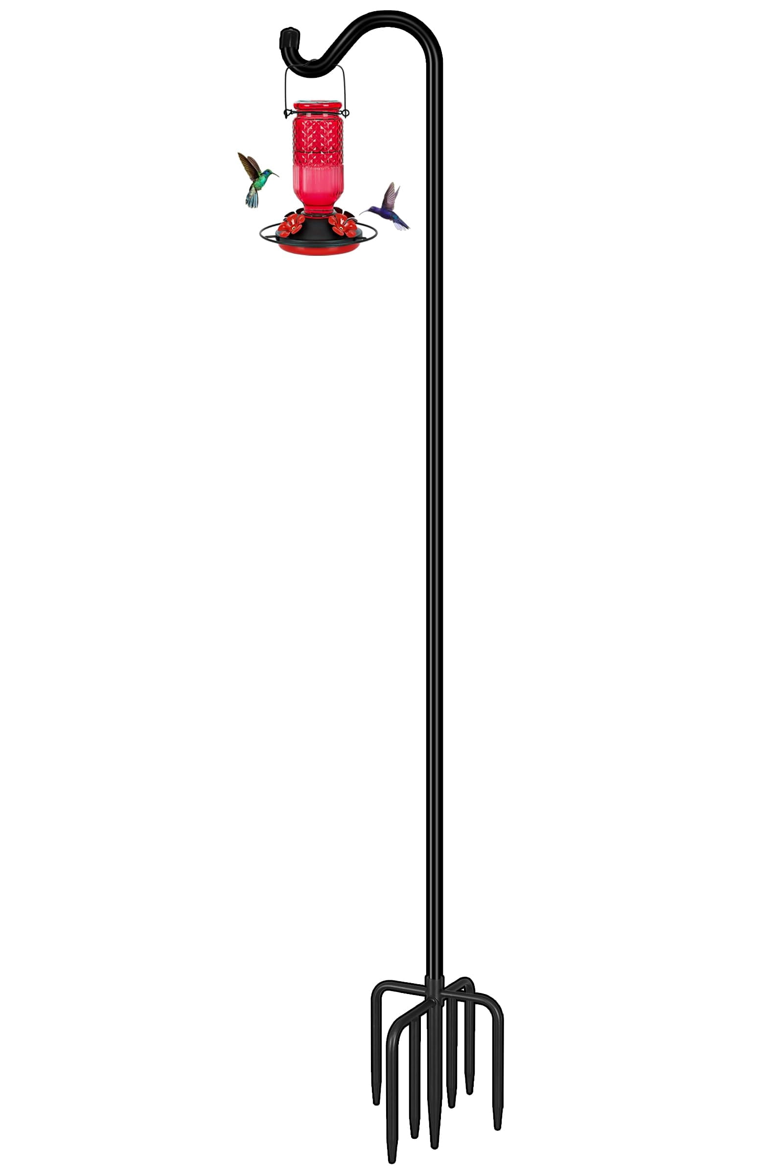 Adjustable Shepherd Hook Bird Feeder Pole With 7 Prongs Base  108 Inch Tall 5/8 Thick Heavy Duty Outdoor Poles For Hanging Feeders Plant Baskets Black (1 Pack)