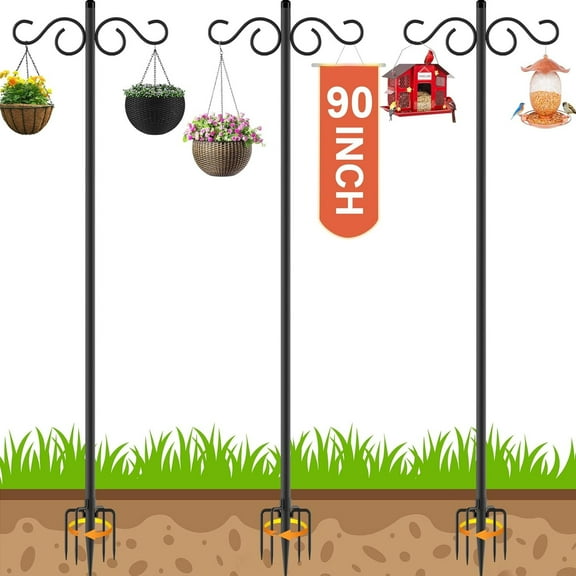 Adjustable Shepherd Hooks for Outdoor,3 Pack 90 Inch 5 Prong Base Bird Two Sided Feeder Poles,Heavy Duty Shepherds Hook,Suitable for Garden in Hanging Flower Basket,Lantern,Bird Nests