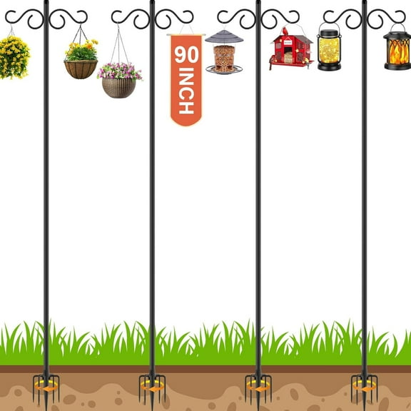 Adjustable Shepherd Hooks for Outdoor,4 Pack 90 Inch 5 Prong Base Bird Two Sided Feeder Poles,Heavy Duty Shepherds Hook,Suitable for Garden in Hanging Flower Basket,Lantern,Bird Nests