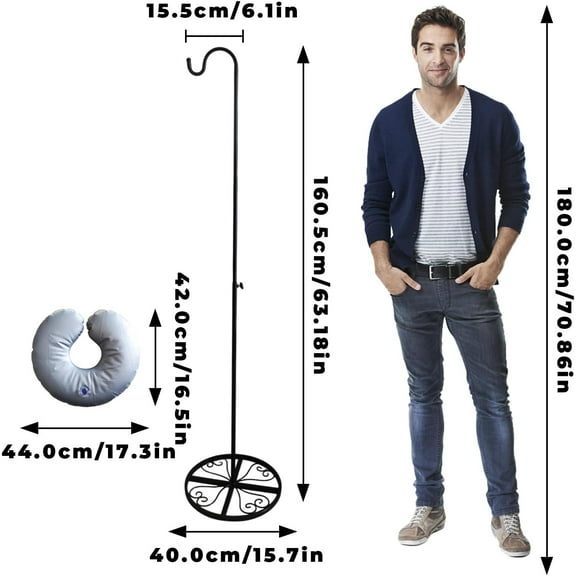 Adjustable Shepherd's Hook for Bird Feeders, Outdoor Garden Decor with Black Iron Pole Stand