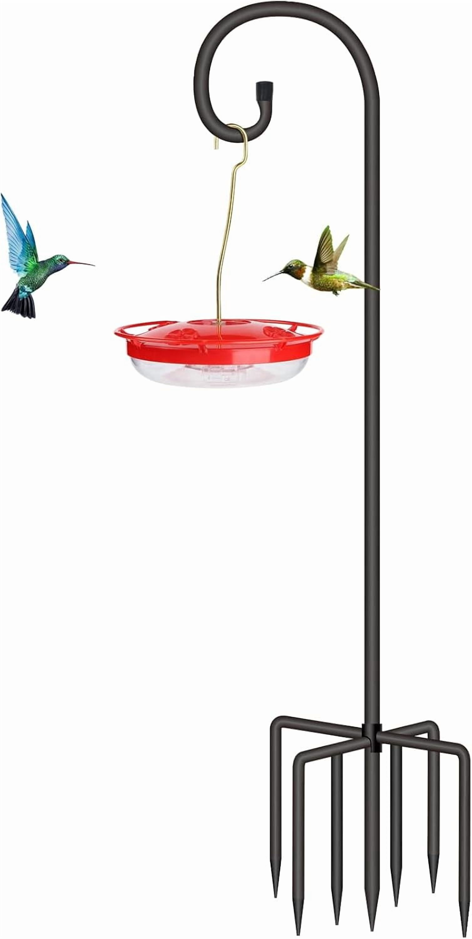 Adjustable Shepherds Hook for Outdoor 76 Inch Bird Feeder Pole with 7 Prongs Base, 5/8 Inch Thick Heavy Duty for Hanging Bird Feeder, Plant Basket