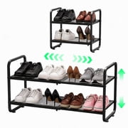 Behome 2-Tier Expandable Shoe Rack, Metal Shoe Shelf Storage, Adjustable Shoes Organizer for Closet, Entryway, Hallway, Garage, Front Door